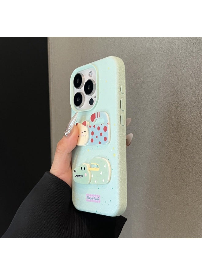 NIBEMINENT 3D Crocodile Cat Protective TPU Case Cover For iPhone 15 Pro Max, Light Blue - Image 3