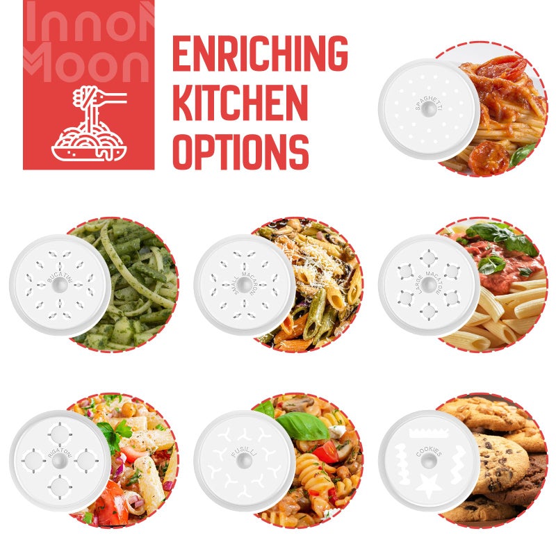 InnoMoon Gourmet Pasta Press Attachment for KitchenAid Stand Mixers, Pasta Press for KitchenAid Mixer with 7 Interchangeable Pasta Plates, Pasta Extruder Attachment by InnoMoon - Image 2