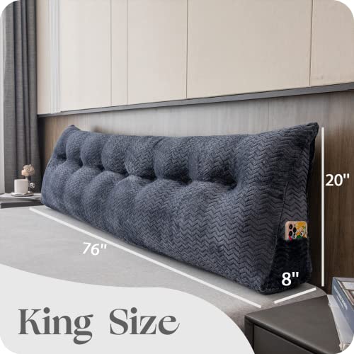 ZOEMO Large Bolster Triangular Headboard Wedge Backrest Positioning Support Bed Rest Reading Pillows Headboard Wedge Pillows for Day Bed Bunk Bed with Removable Cover, King (76x8x20 Inches) - Image 2