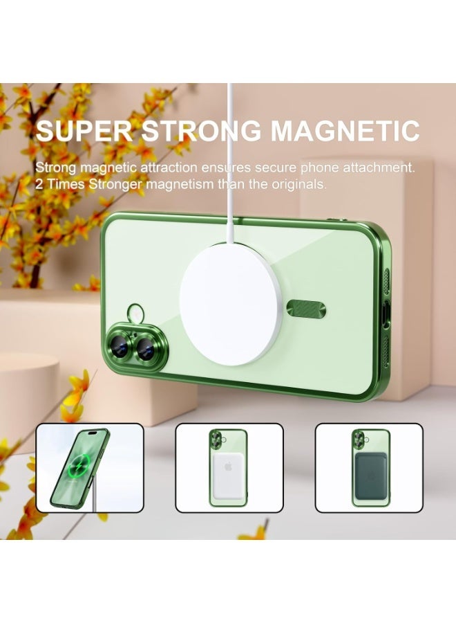 جراب مغناطيسي لهاتف iPhone 17 متوافق مع MagSafe، [مضاد للاصفرار] [حماية من السقوط بدرجة عسكرية] حماية كاملة لعدسة الكاميرا، جراب هاتف مرن ناعم شفاف مطلي للنساء، أخضر - Image 5