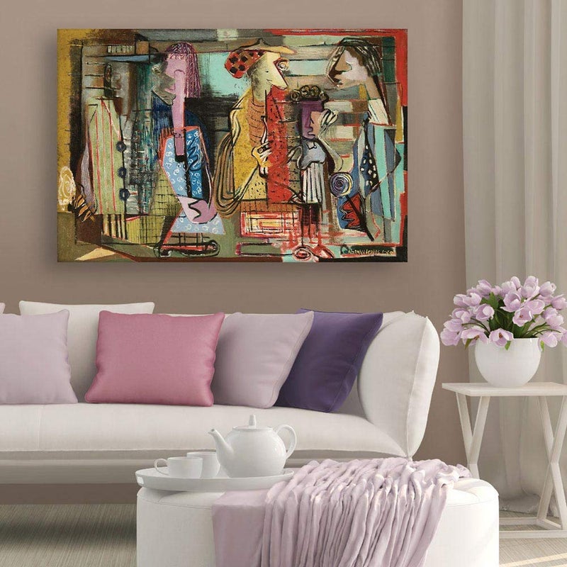 Inephos Wood Abstract Wall Painting Multicolour 85cm X 55cm