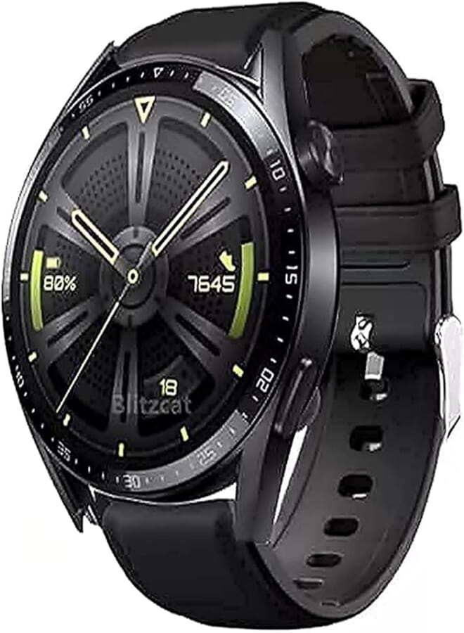 Dado سوار جلدي سيليكون من دادو متوافق مع ساعة هواوي GT3 مقاس 46 مم | هواوي رانر | ساعة هواوي 3، حزام سريع الفك (أسود)