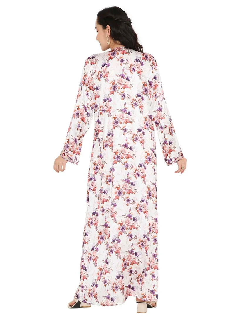 HANA & SARA CREATIVE HAND BEADED LONG MODEST FLORAL PRINTED ARABIC FARASHA KAFTAN JALABIYA DRESSES