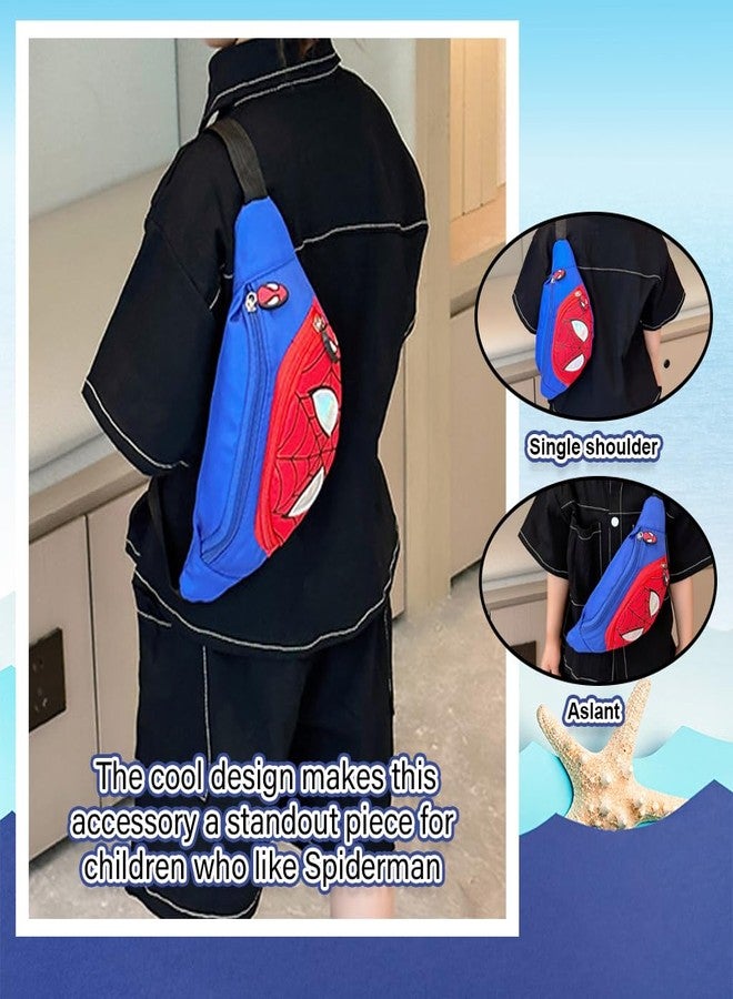 PALAY حقيبة صدر للأطفال PALAY® - حقيبة كتف فاني مطبوعة بشخصية سبايدر مان الكرتونية مع حزام قابل للتعديل وسريع الإطلاق، حقيبة سفر خفيفة الوزن، زرقاء - Image 3