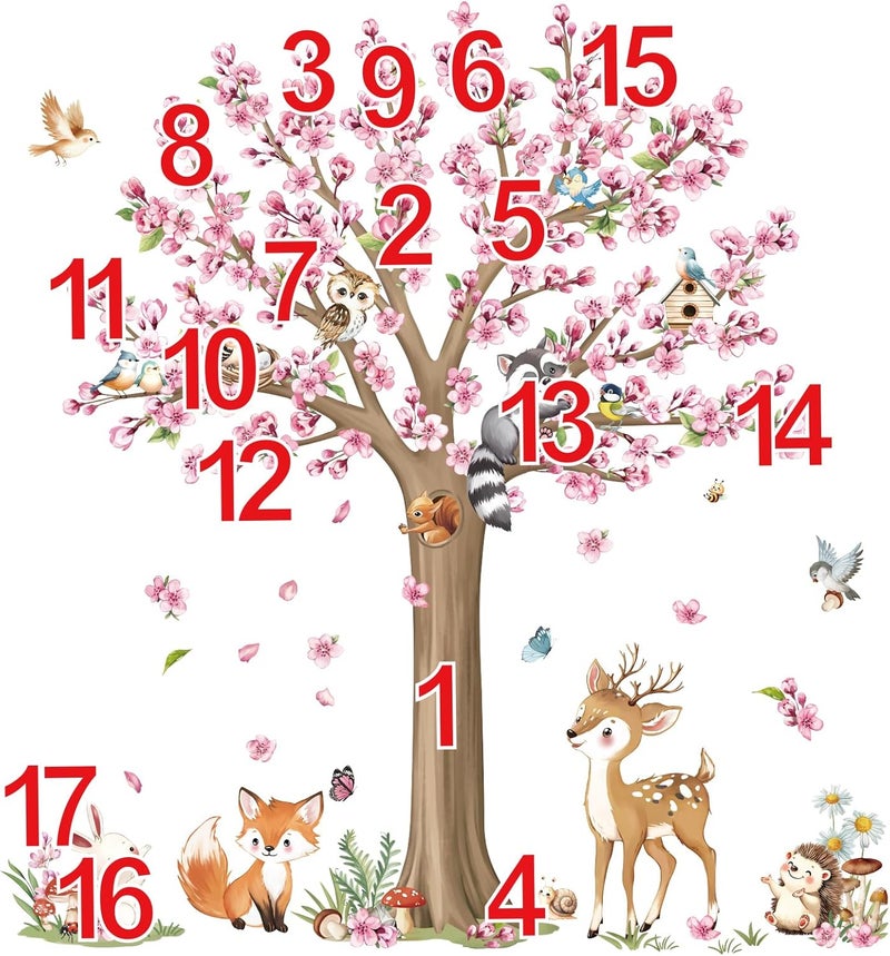 decalmile Woodland Animals Large Flower Tree Wall Decals Cherry Blossom Deer Fox Wall Stickers Baby Nursery Kids Bedroom Living Room Wall Decor - Image 5