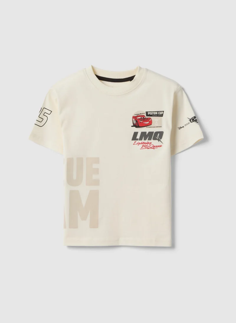 Ovs OVS White Kids Pure Cotton T-Shirt With Cars Print, Oversized Fit