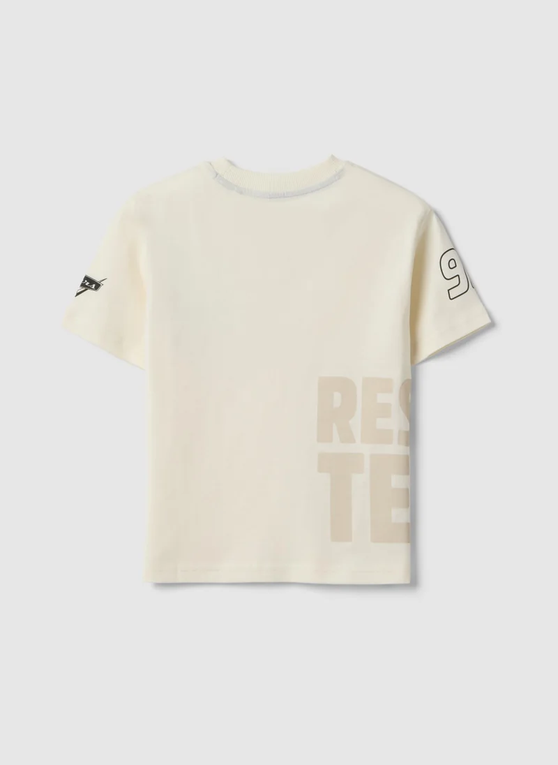 Ovs OVS White Kids Pure Cotton T-Shirt With Cars Print, Oversized Fit