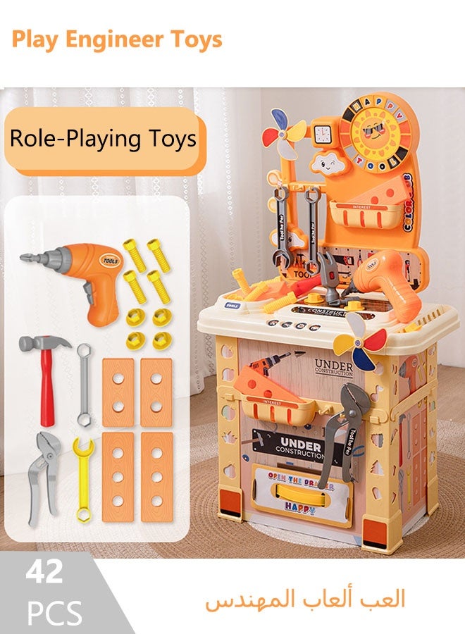 42-Piece Kid Role Playing Engineer Toys Kids Tool Set 69cm Tool Equipment Table Durable Pretend Play Tool Toys, Kids Electric Power Drill Toys Construction Worker Role Play Kit Set, Gift Toy for Kids 3-8 Year Old - Image 1