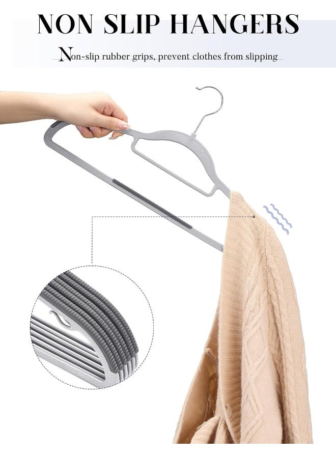 HOUSE DAY Pack of 50 Non-Slip Plastic Hangers, Space-Saving Heavy Duty Clothes Hangers for Wardrobe Closet Organizer - Grey/White. - Image 4