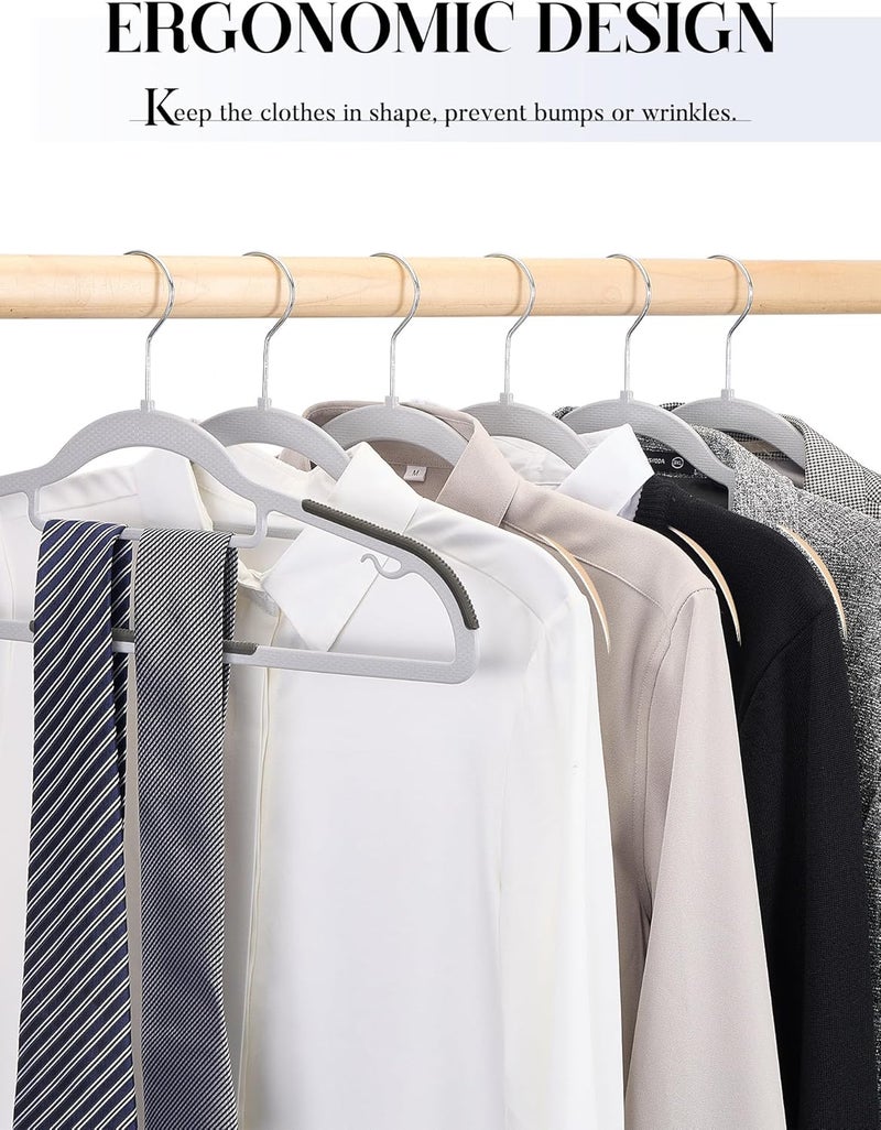 HOUSE DAY Pack of 50 Non-Slip Plastic Hangers, Space-Saving Heavy Duty Clothes Hangers for Wardrobe Closet Organizer - Grey/White. - Image 2