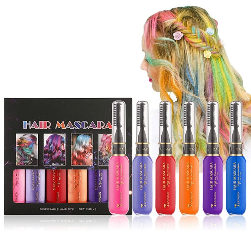 Hair Makeup Gift Set  6 Colors Washable Temporary Hair Chalk Mascara for Kids Ages 513 and Adults