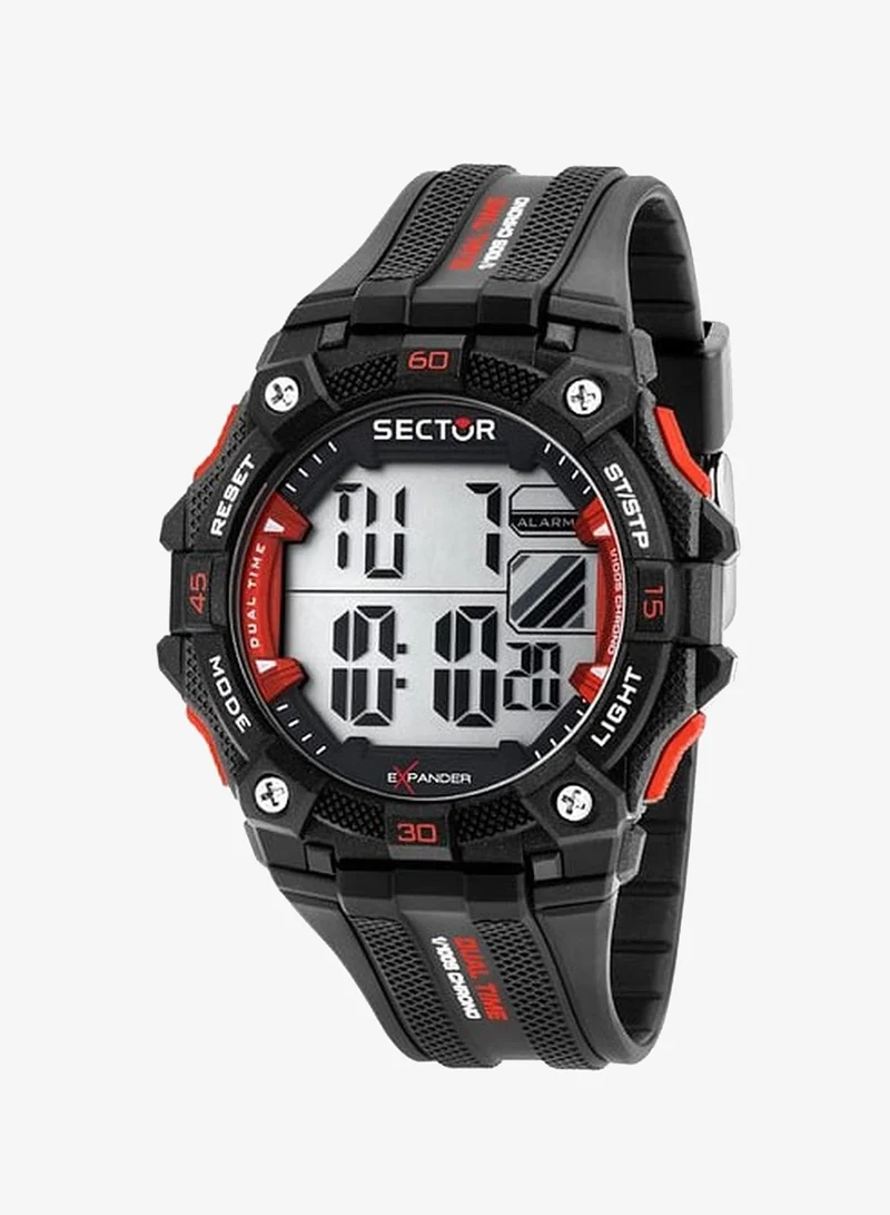 Sector EX-51 Men's Digital Watch - Digital Display Dial, 49mm Plastic Case, Black & Red Plastic Strap, Quartz, 100M Water Resistant - R3251317001