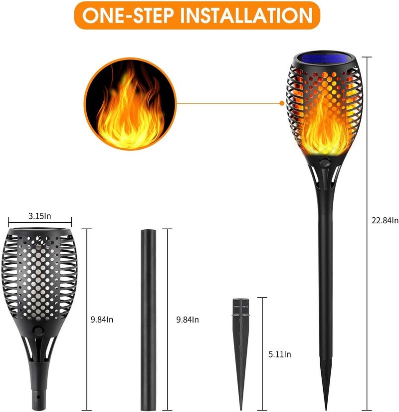 جليفار مصابيح شمسية بتأثير اللهب - مصابيح LED أنيقة - مصابيح خارجية مقاومة للماء للمناظر الطبيعية، شحن تلقائي وتوهج، إضاءة زخرفية بطول 43 بوصة للحديقة والممر والفناء - عبوة من 4 قطع - Image 1