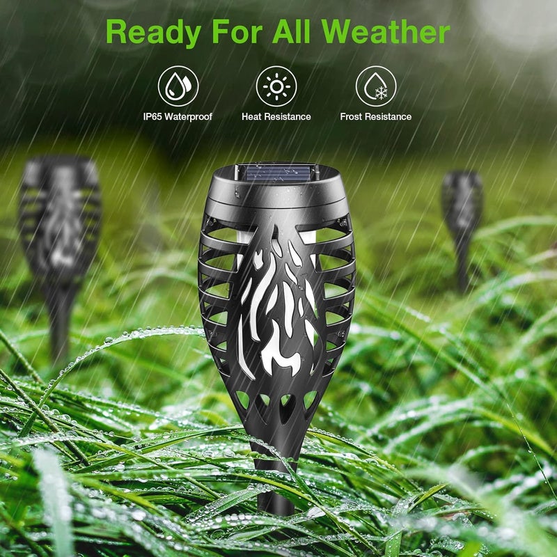 جليفار مصابيح شمسية بتأثير اللهب - مصابيح LED أنيقة - مصابيح خارجية مقاومة للماء للمناظر الطبيعية، شحن تلقائي وتوهج، إضاءة زخرفية بطول 43 بوصة للحديقة والممر والفناء - عبوة من 4 قطع - Image 3