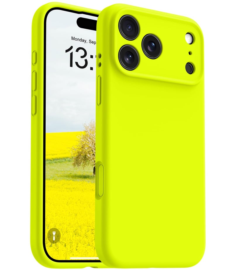 OTOFLY Magnetic for iPhone 17 Pro Max Case,Compatible with Magsafe,Classic Liquid Silicone Mobile Phone Case,Integrated Camera Control Button,Anti-Scratch Microfiber Lining, Neon Yellow - Image 1