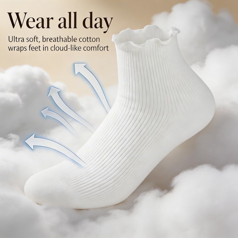 DarkCom Ruffle Socks Womens 6 Pairsï¼ŒCute Ankle Lettuce Edge Frilly Crew Athletic Socks - Image 4