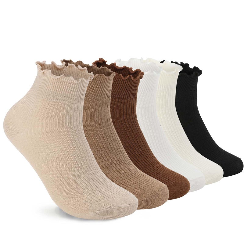 DarkCom Ruffle Socks Womens 6 Pairsï¼ŒCute Ankle Lettuce Edge Frilly Crew Athletic Socks - Image 1