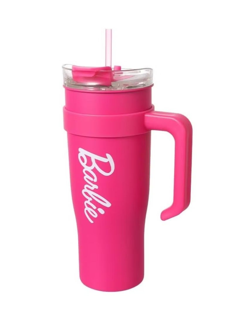 باربي كوب فولاذي من مجموعة باربي بمقبض وقشة (1200 مل) - أدوات شرب أنيقة ومستدامة لعشاق باربي - Image 1