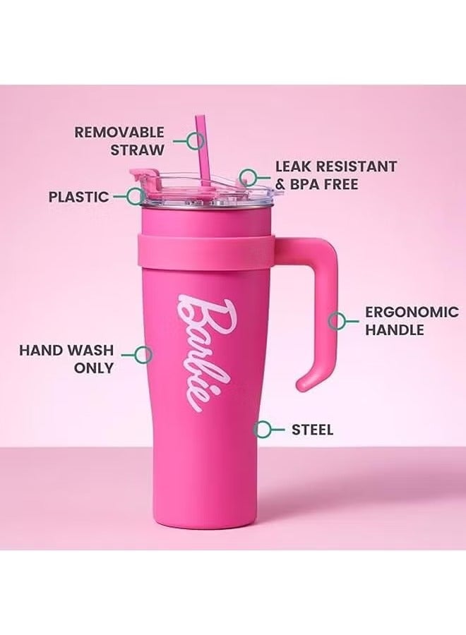 باربي كوب فولاذي من مجموعة باربي بمقبض وقشة (1200 مل) - أدوات شرب أنيقة ومستدامة لعشاق باربي - Image 4