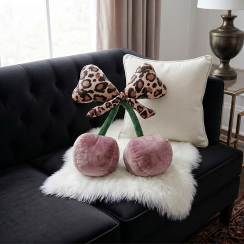 Leopard Bow Cherry Pillow Y2k Throw Pillows Dusty Coquette Leopard Room Decor Y2k Trendy tive Pillow Cushions for Girl Bedroom Living Room Sofa Bed Chair Preppy Gift - Image 1