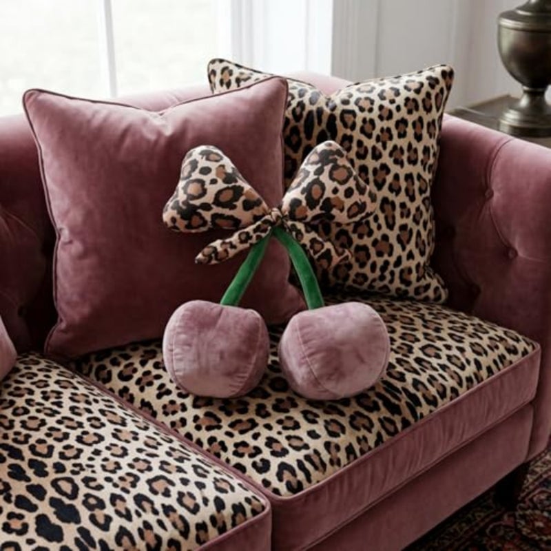 Leopard Bow Cherry Pillow Y2k Throw Pillows Dusty Coquette Leopard Room Decor Y2k Trendy tive Pillow Cushions for Girl Bedroom Living Room Sofa Bed Chair Preppy Gift - Image 3