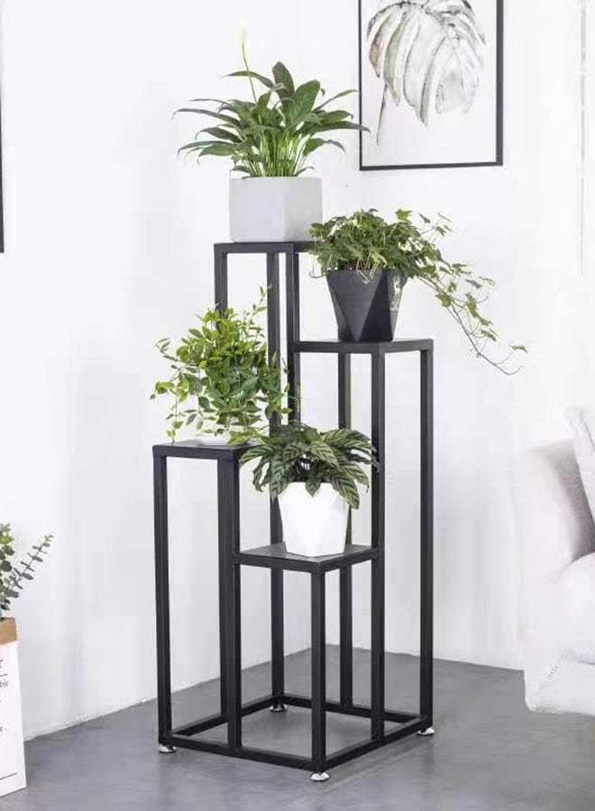 HOME TASTE Hometaste Stylish Iron Plant Stand Elegant Outdoor And Indoor Flower Pot Holder - Decorative Metal Display Rack - Durable And Versatile Plant Stand For Home,Garden Decor (Black Frame + Black Marble)