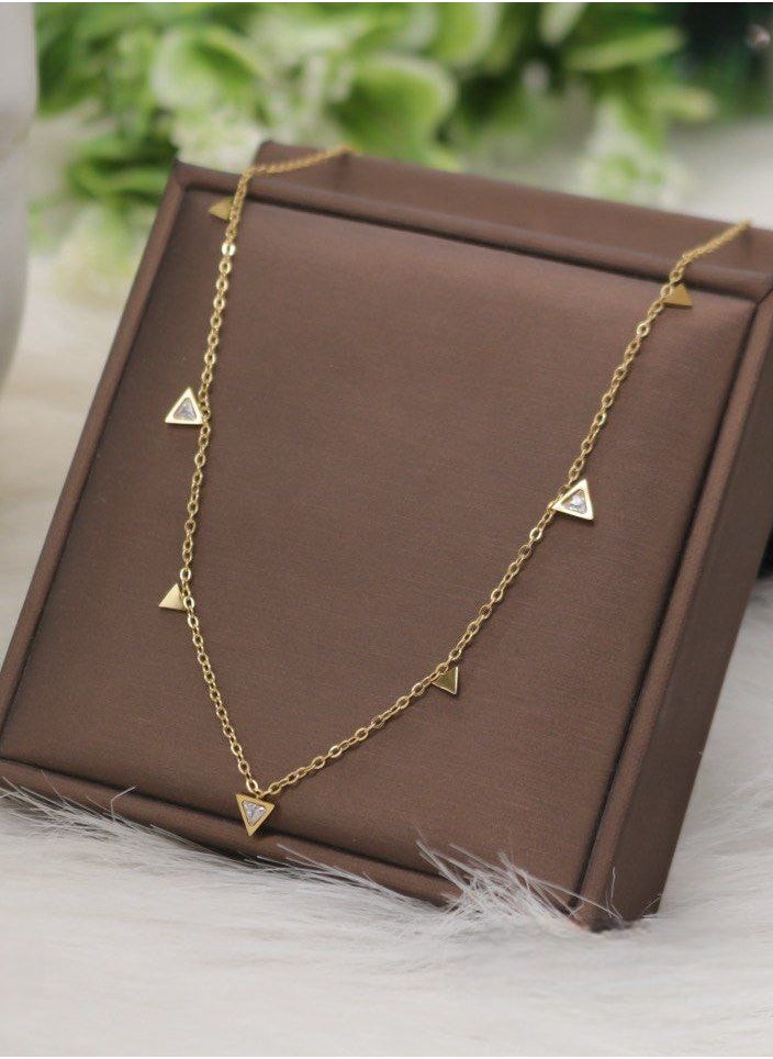 MANIKAN Women's Stainless Steel Necklace with Soft Design and Small Triangular Shapes Studded with Shiny Stones 