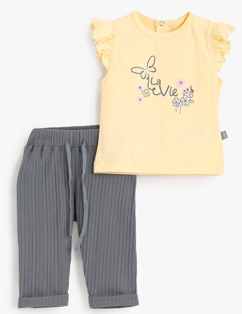 Junior Baby Girls 2-Piece Top and Trousers Set, Yellow and Grey code 1794