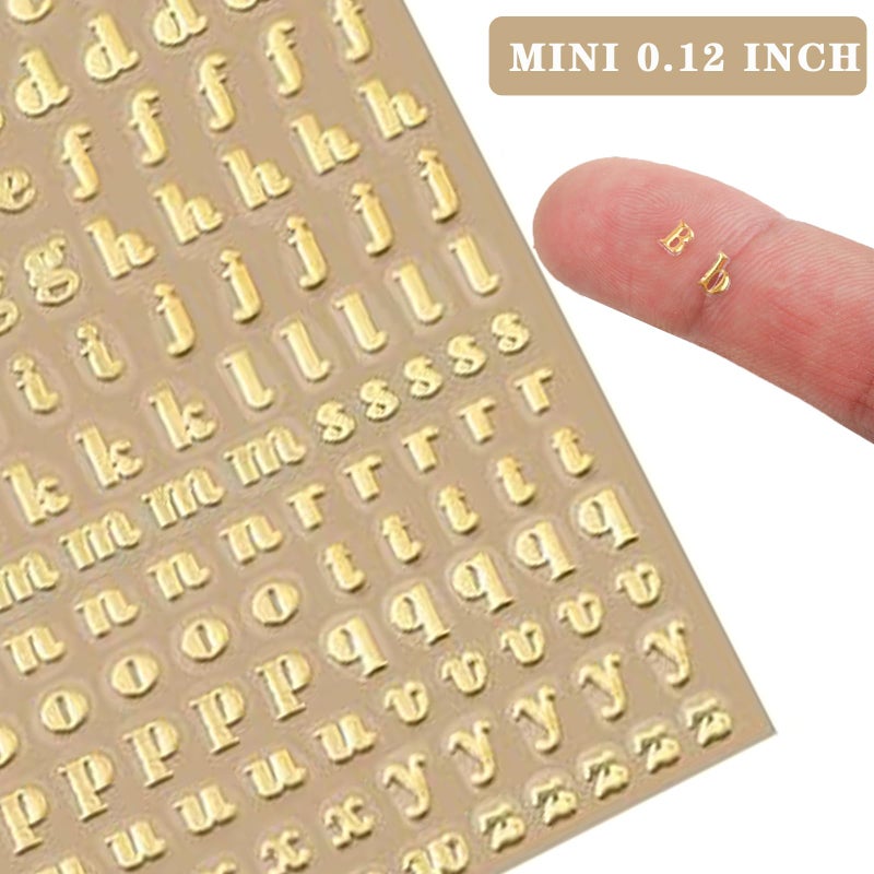 EORTA 6 Sheets 0.12inch Alphabet Number Stickers Mini Letters Decoration Glitter Alloy Self Adhesive Decals for Epoxy Resin Casting Decoration DIY Crafts Scrapbook, Golden/Silvery, 3mm - Image 3