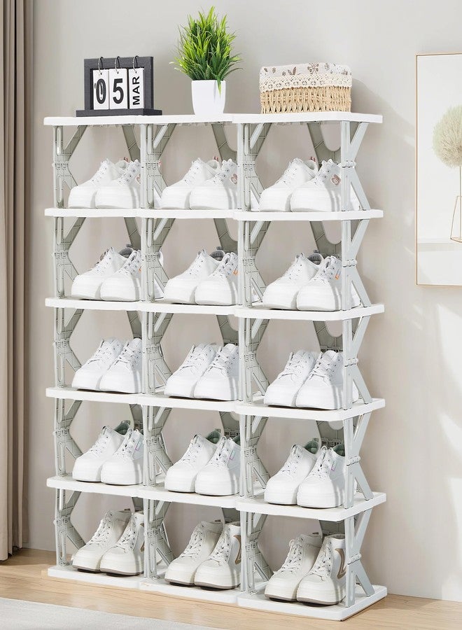 VECELO 6 Tier Vertical Narrow Shoe Rack, Free Standing Shoe Racks, Skinny Shoe Shelf Easy Assembly, Compact Shoe Organizer Space Saving for Small Spaces, Entryway, Garage, Front Door Entrance, Grey - Image 1