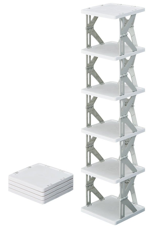 VECELO 6 Tier Vertical Narrow Shoe Rack, Free Standing Shoe Racks, Skinny Shoe Shelf Easy Assembly, Compact Shoe Organizer Space Saving for Small Spaces, Entryway, Garage, Front Door Entrance, Grey - Image 2