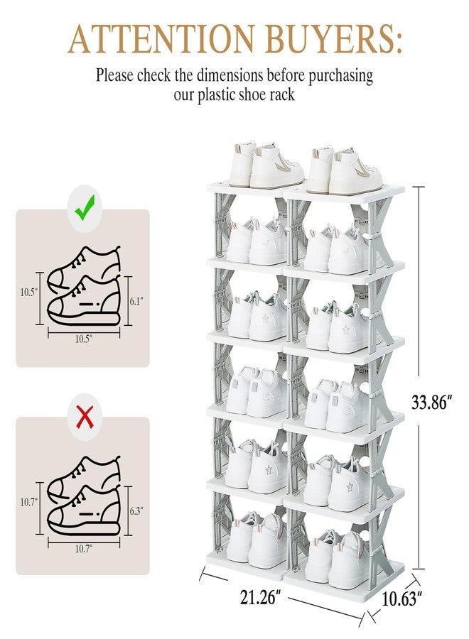 VECELO 6 Tier Vertical Narrow Shoe Rack, Free Standing Shoe Racks, Skinny Shoe Shelf Easy Assembly, Compact Shoe Organizer Space Saving for Small Spaces, Entryway, Garage, Front Door Entrance, Grey - Image 3