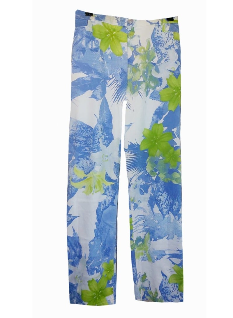 Women floral gabardine straight german trousers pants 