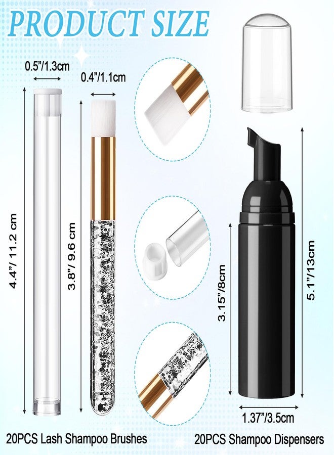 Zhehao 80 Pcs Lash Shampoo Bottle Brushes Kit 20 Foam Pump Dispensers 20 Lash Shampoo Brushes 20 Eyelash Aftercare Bag 20 Cleaning Pipes, Eyelash Extension Supplies(Black) - Image 2