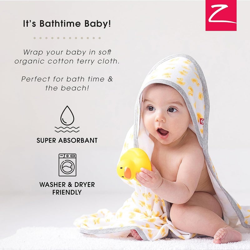 Zutano Hooded Baby Towels Organic Cotton Baby Bath Towel Ultra Soft and Absorbent Baby Towel for Newborn and Infant  Girl Boy and Unisex Towel Set Elephant Bath Time 1Pack - Image 5