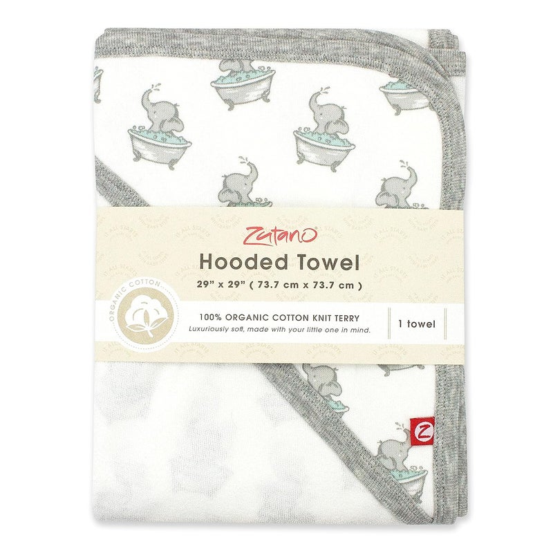 Zutano Hooded Baby Towels Organic Cotton Baby Bath Towel Ultra Soft and Absorbent Baby Towel for Newborn and Infant  Girl Boy and Unisex Towel Set Elephant Bath Time 1Pack - Image 3