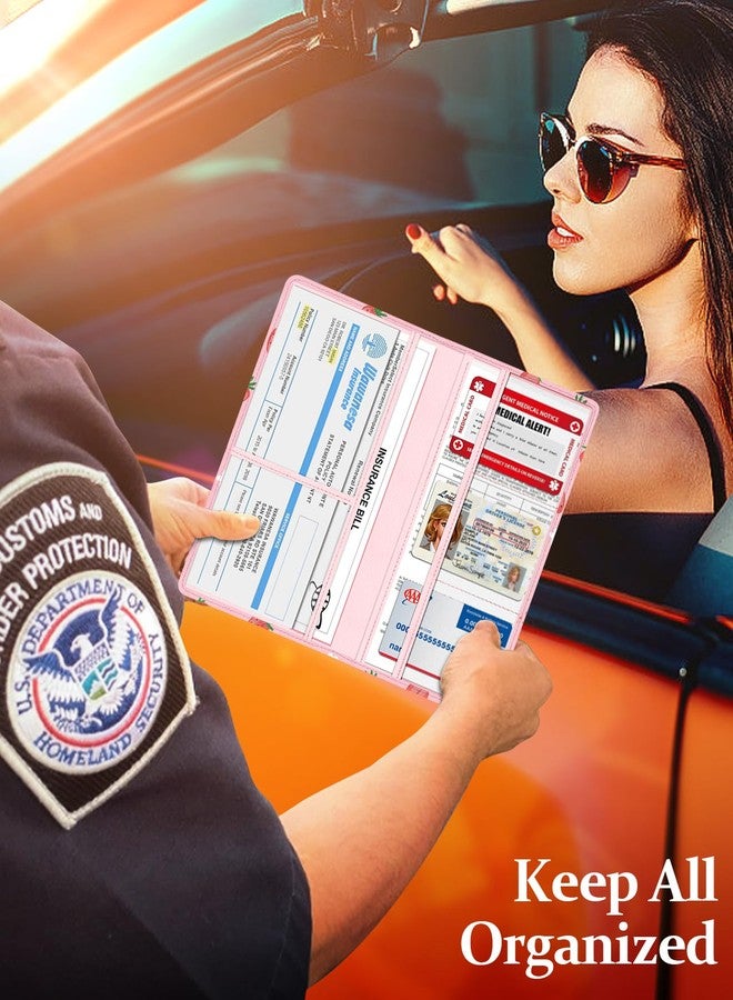 Slohif Car Registration and Insurance Card Holder with Magnetic Shut - Vehicle Glove Box Organizer Women Leather Automobile License Holders Coasters Auto Accessories Case for Document,Strawberry - Image 5