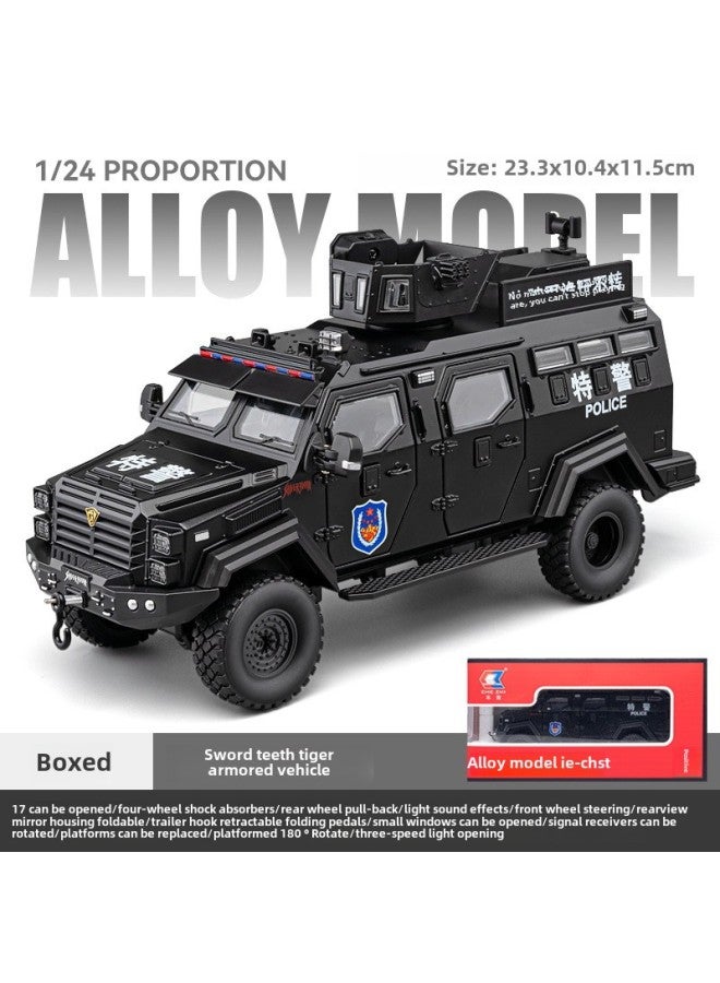 Saber-toothed Tiger Alloy Armored Police Car Toy Boy Simulation Children Off-road Car Model Peacekeeping Explosion-proof Special Police Car-Color:1/24  Sword Teeth Tiger Armored Vehicle  - Image 1