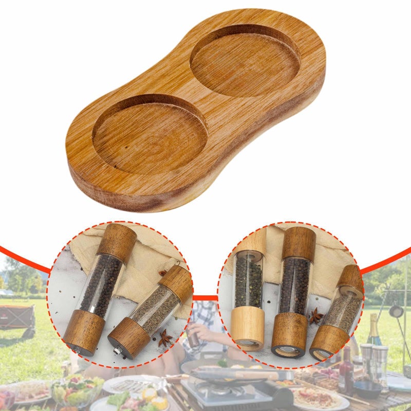 Wooden Salt And Pepper Mill Tray With Two Slots Holder And Dining Table Protector 6 22x3 15x0 51 Inch - Image 5