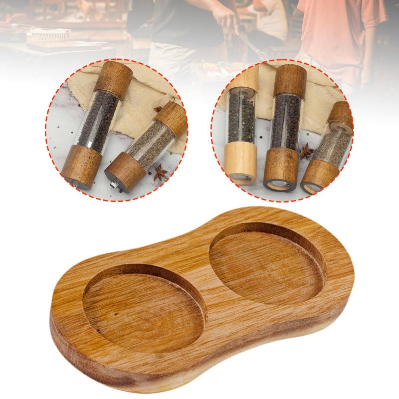 Wooden Salt And Pepper Mill Tray With Two Slots Holder And Dining Table Protector 6 22x3 15x0 51 Inch - Image 4