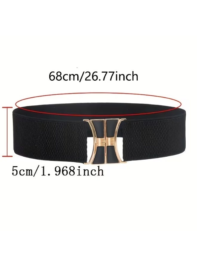 Goolsky Black Golden Pair Buckle Belt Monochrome Wide Girdle Casual Down Jacket Dress Decorative Waist Band - Image 4