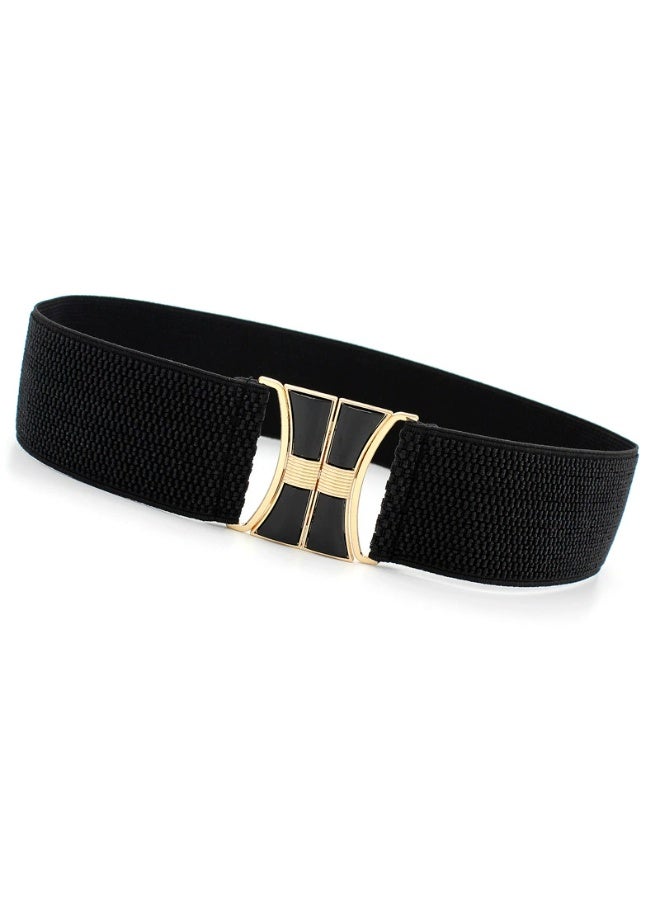 Goolsky Black Golden Pair Buckle Belt Monochrome Wide Girdle Casual Down Jacket Dress Decorative Waist Band - Image 1