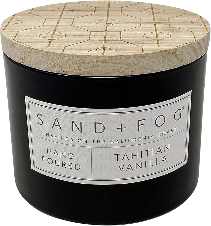 Sand + Fog Scented Candles for Home Jar Candles Tahitian Vanilla 12 Oz Black - Image 1