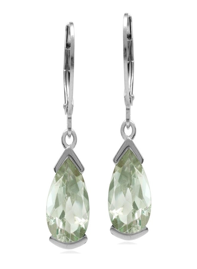 Silvershake 5.24ct. Natural Green Amethyst White Gold Plated 925 Sterling Silver Drop Dangle Leverback Earrings - Image 4