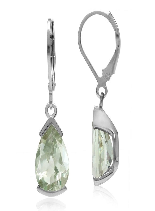 Silvershake 5.24ct. Natural Green Amethyst White Gold Plated 925 Sterling Silver Drop Dangle Leverback Earrings - Image 1