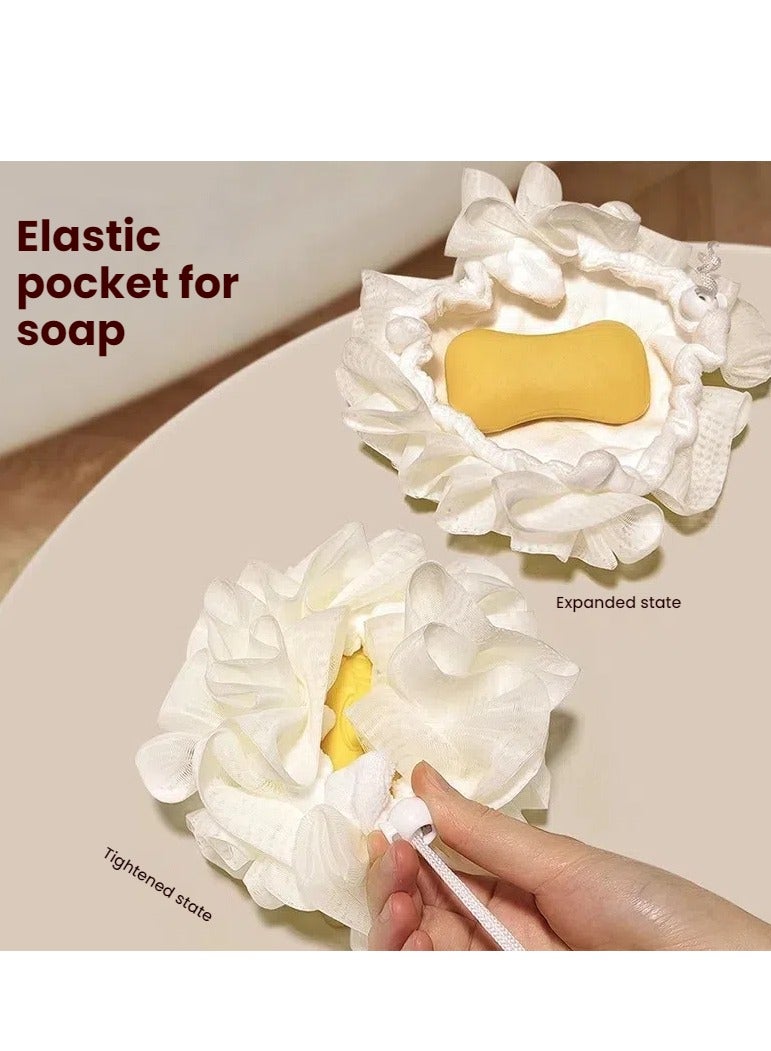 2-in-1 Soap Pouch Exfoliating Bath Ball with Elastic Pocket | Hanging Design for Drying | Works with Soap & Body Wash  - Image 2