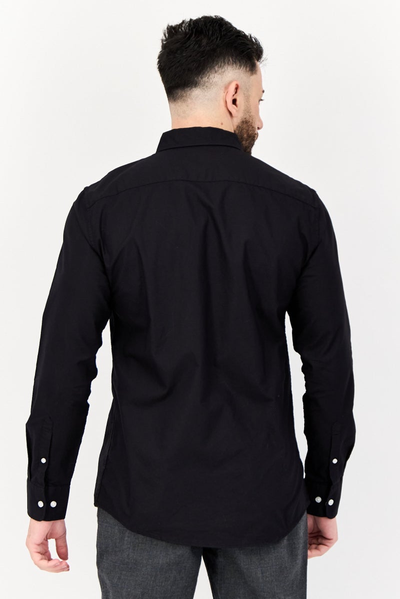 Algspar Men Regular Fit Long Sleeves Plain Casual Shirt, Black - Image 3