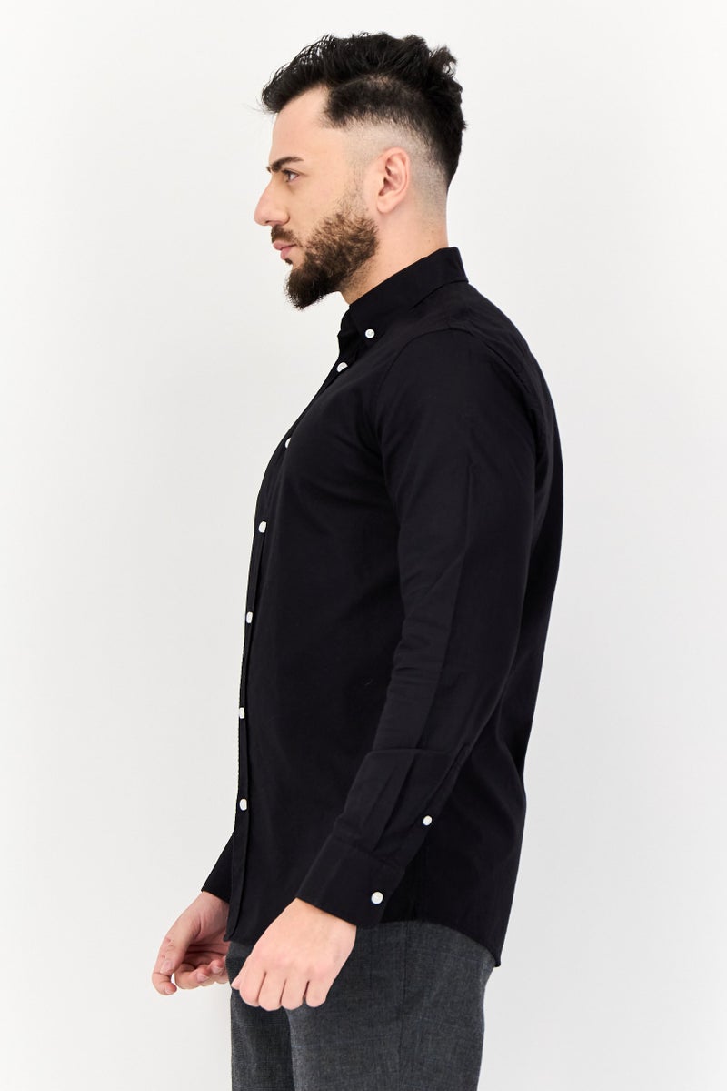 Algspar Men Regular Fit Long Sleeves Plain Casual Shirt, Black - Image 2