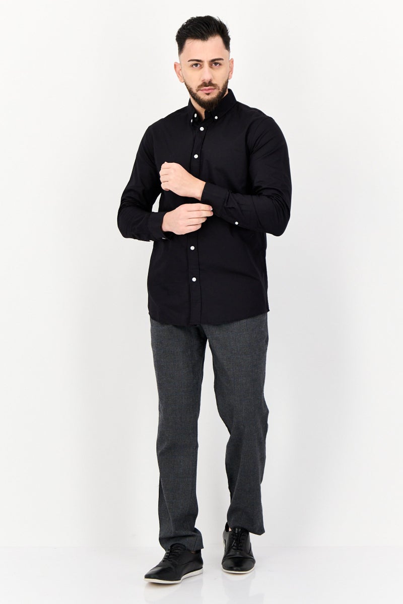 Algspar Men Regular Fit Long Sleeves Plain Casual Shirt, Black - Image 4