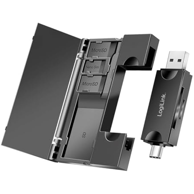 Logilink USB 3.2 (GEN1) CARD READER FOR SD & MICROSD CARDS WITH CARD STORAGE, USB-A AND USB-C - Image 1